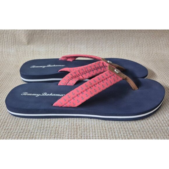 Tommy Bahama Women's Sandals Size 10 Flip Flops Blue & Pink Nautical Beach Vacay - Picture 7 of 12